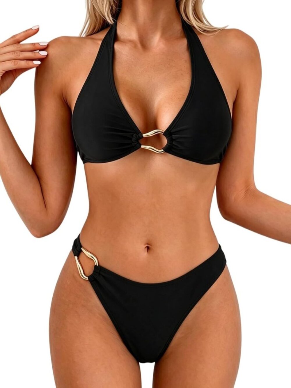 Stylish Women's Halter V Neck Two-Piece Bikini Set, Cheeky Swimwear for 2025